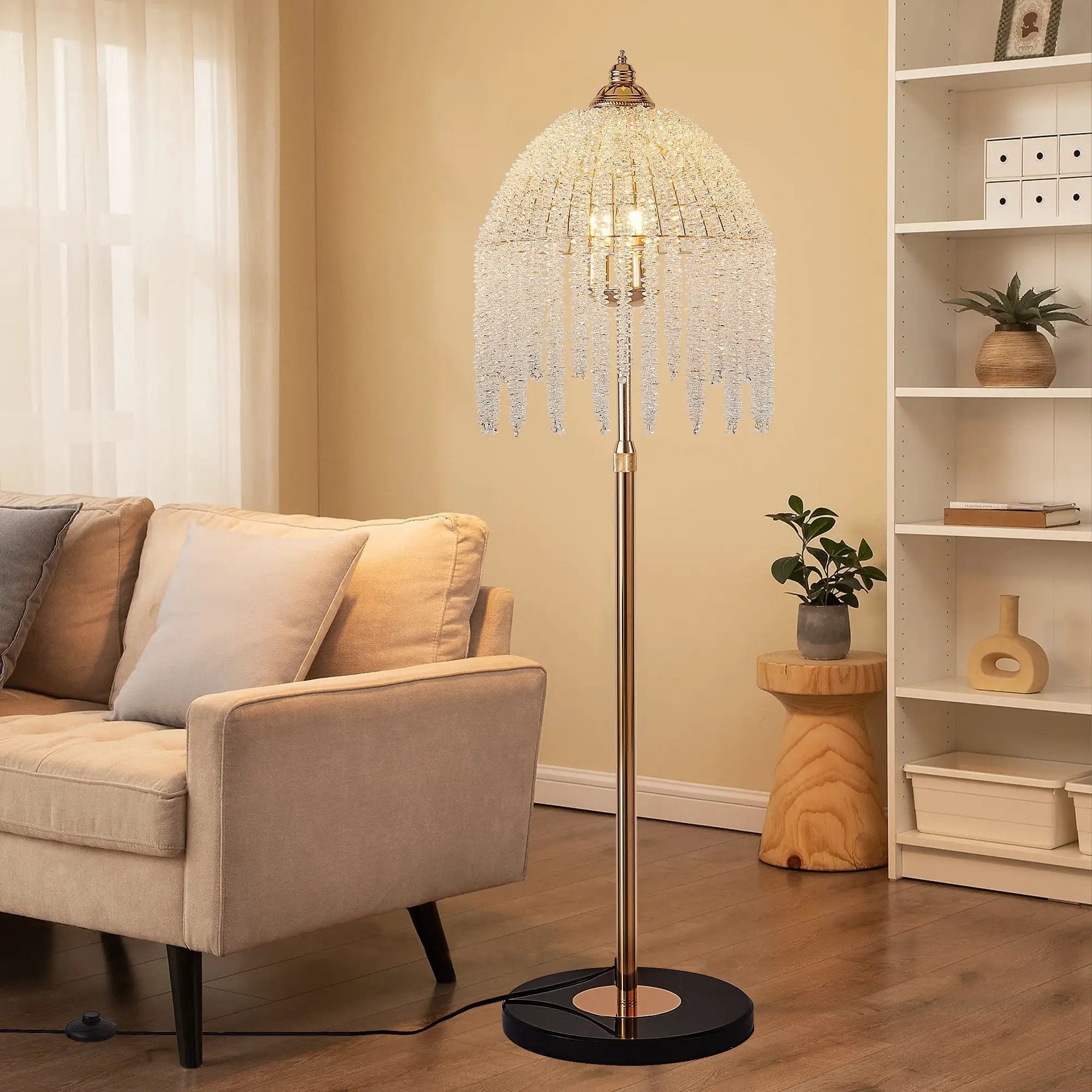 3-Light Elegant Crystal Floor Lamp – Vintage Waterfall Design by HouseOfZazla