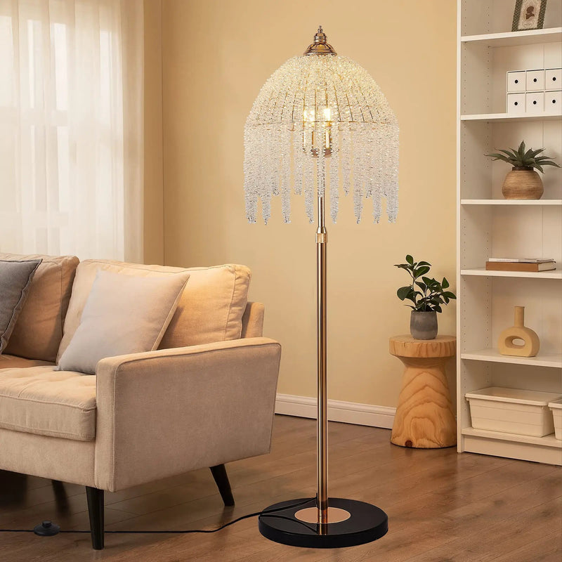 3-Light Elegant Crystal Floor Lamp – Vintage Waterfall Design by HouseOfZazla