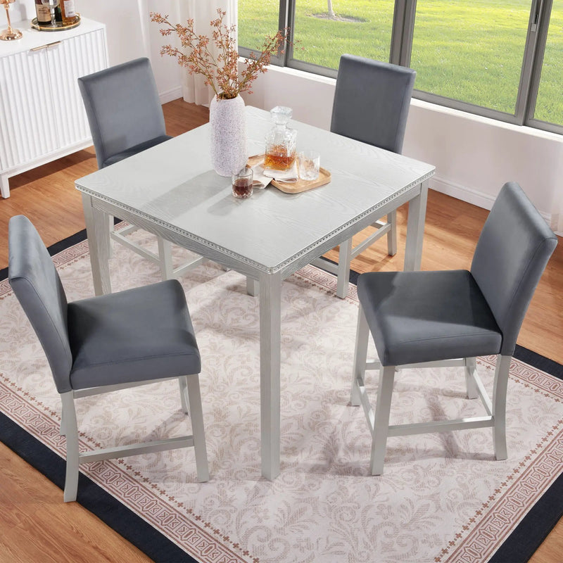 5 Pieces Counter Height Table Set, Kitchen Table With Square Table And 4 Upholstered Chairs by Unique Piece Furniture