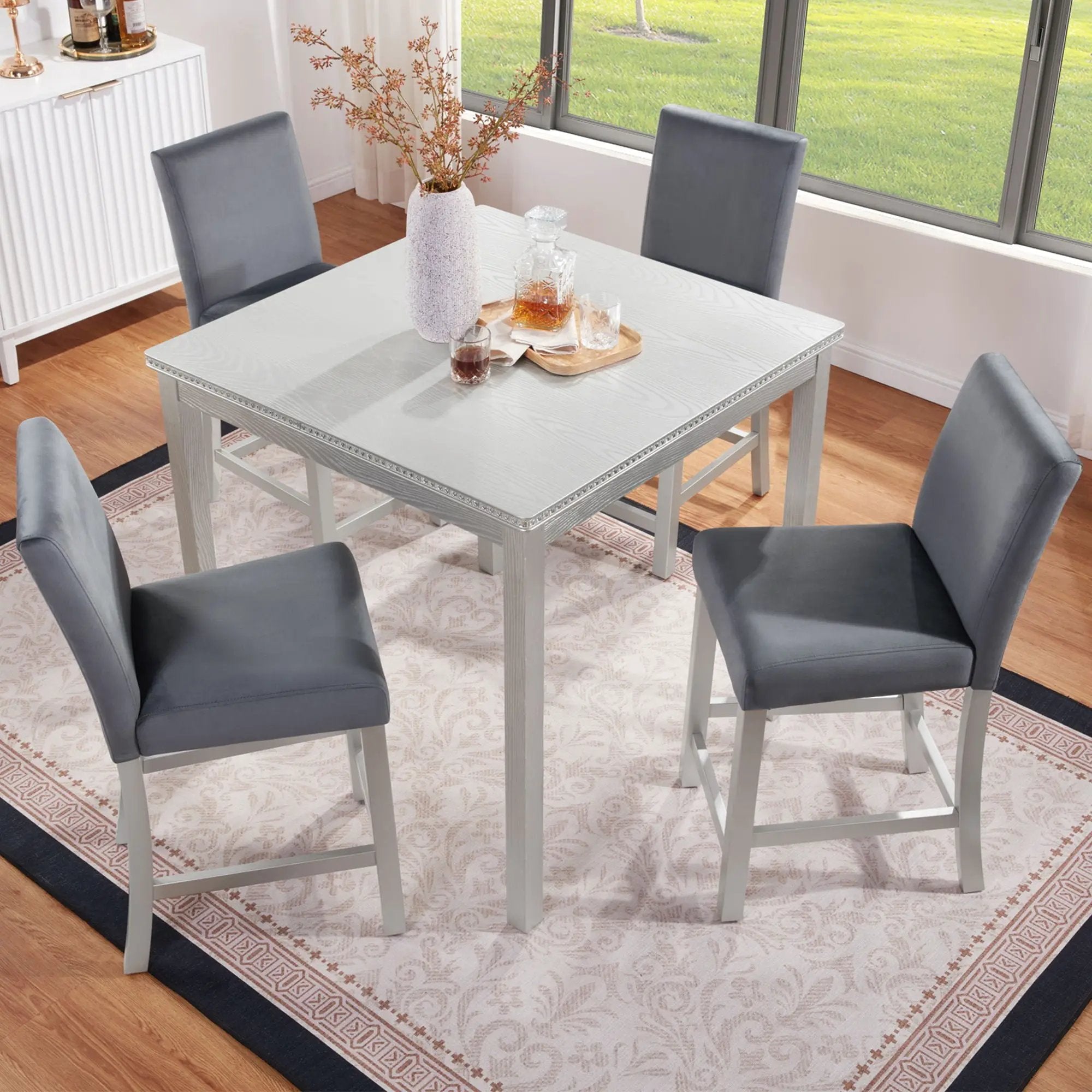 5 Pieces Counter Height Table Set, Kitchen Table With Square Table And 4 Upholstered Chairs by Unique Piece Furniture