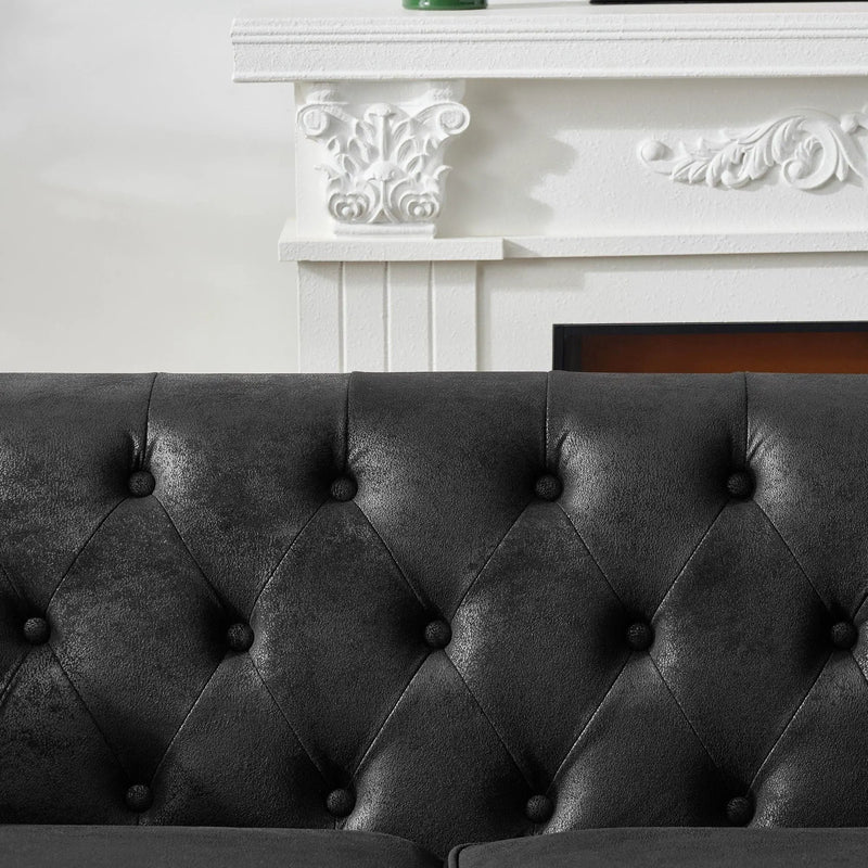 Chesterfield 3 And 3 Seater Sofa Set High Tech Fabric Roll Armrest Upholstered Couch