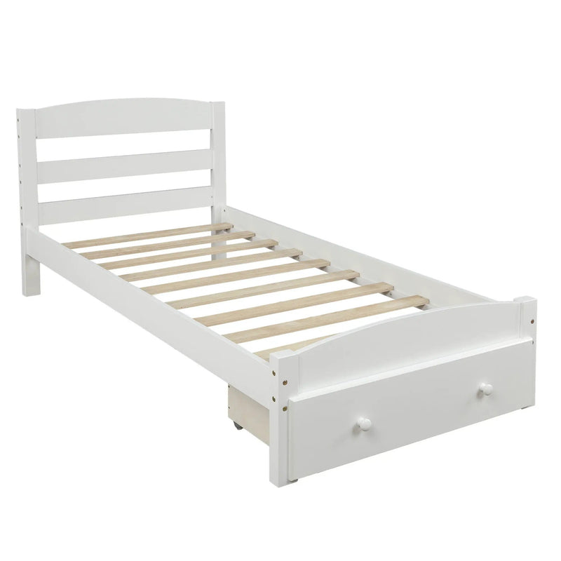 Platform Bed Frame With Storage Drawer And Wood Slat Support No Box Spring Needed by HouseOfZazla