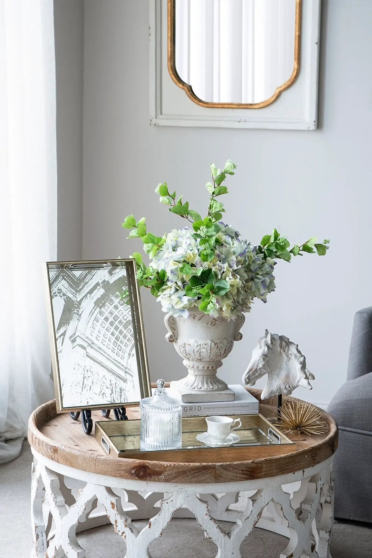 9.4x9.4x10.6' Decorative White Urn Planter with Distressed White Finish and Gold Accents by HouseOfZazla