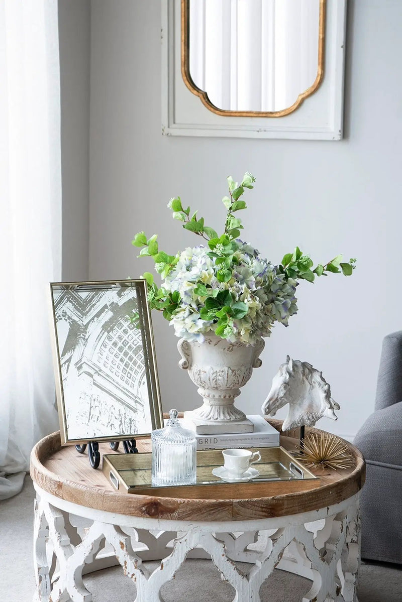 9.4x9.4x10.6' Decorative White Urn Planter with Distressed White Finish and Gold Accents by HouseOfZazla