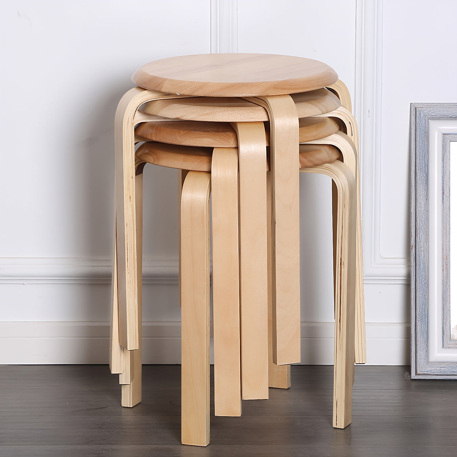 Stackable Bentwood Stool Set of 4, 18" Round Backless Nesting Stools by HouseOfZazla