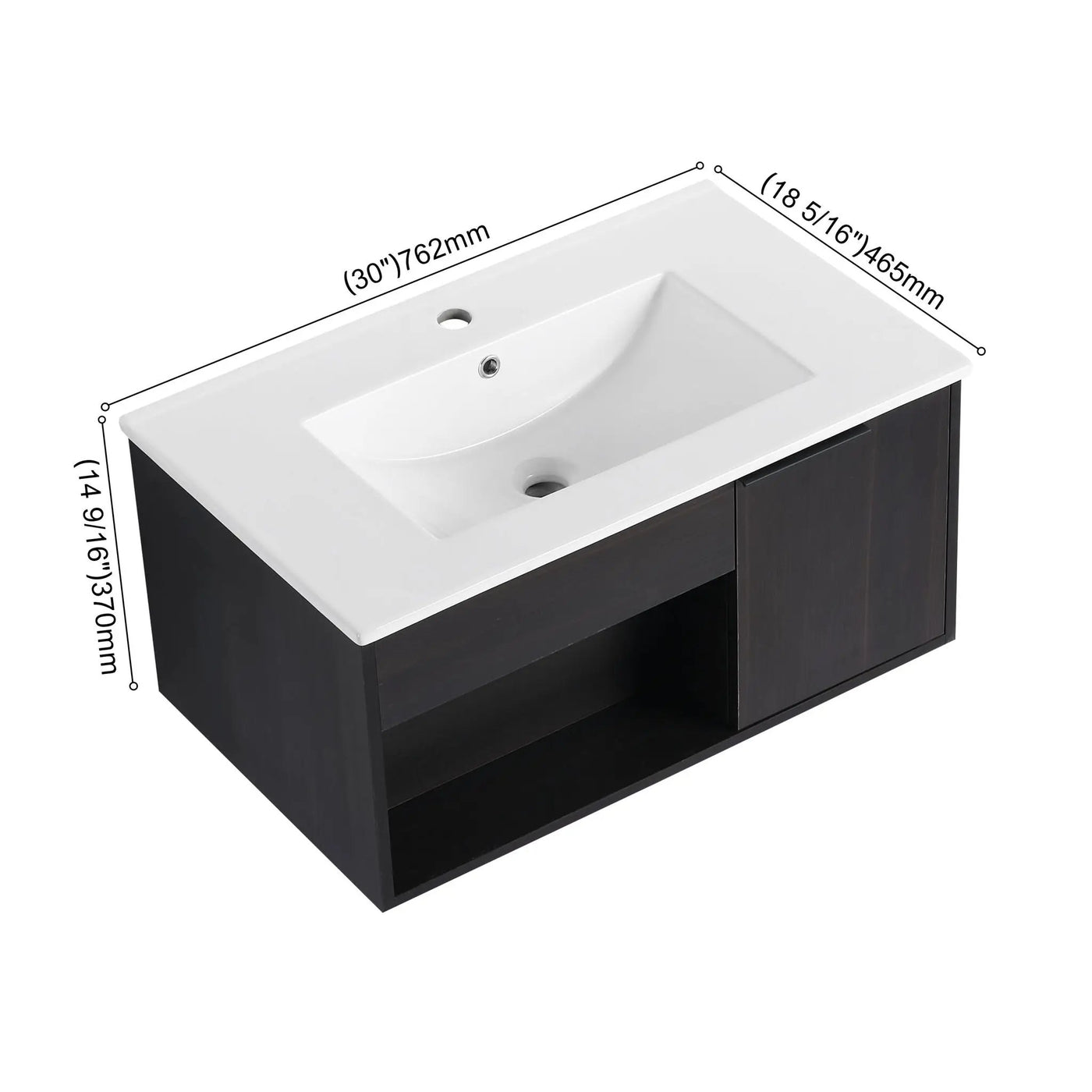 Wall Mounted Floating Bathroom Vanity With Open Shelf & Soft Close Door by HouseOfZazla
