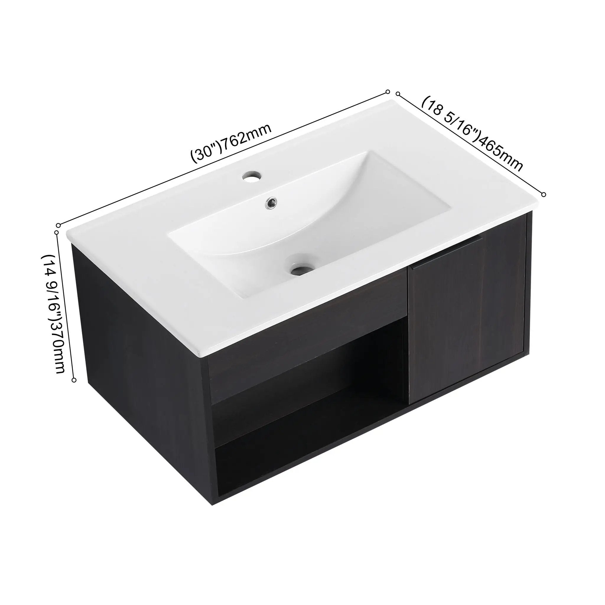Wall Mounted Floating Bathroom Vanity With Open Shelf & Soft Close Door