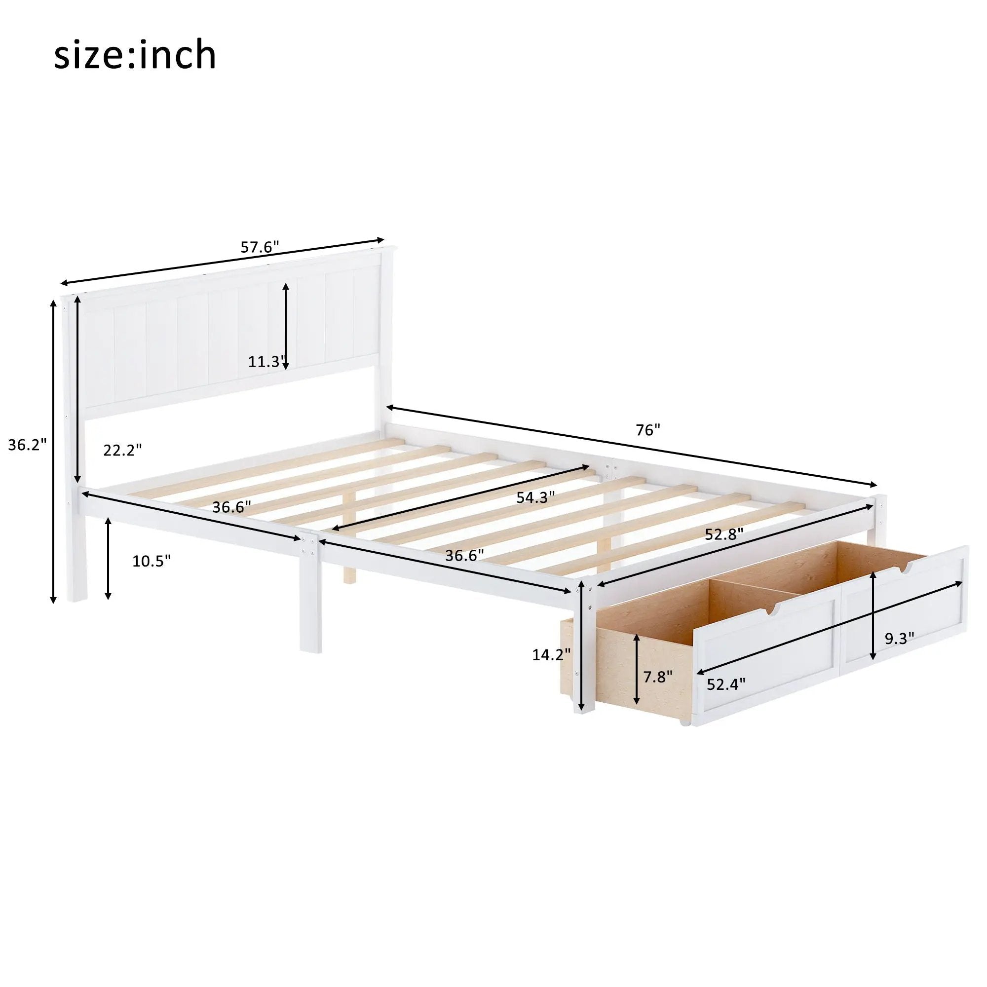 Full Size Platform Bed With Under Bed Drawers - White by Unique Piece Furniture