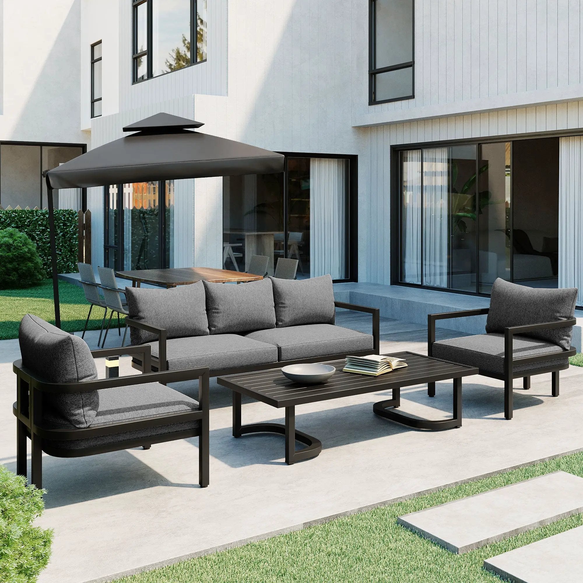U_Style Multi-Person Outdoor Steel Sofa Set with Coffee Table by HouseOfZazla