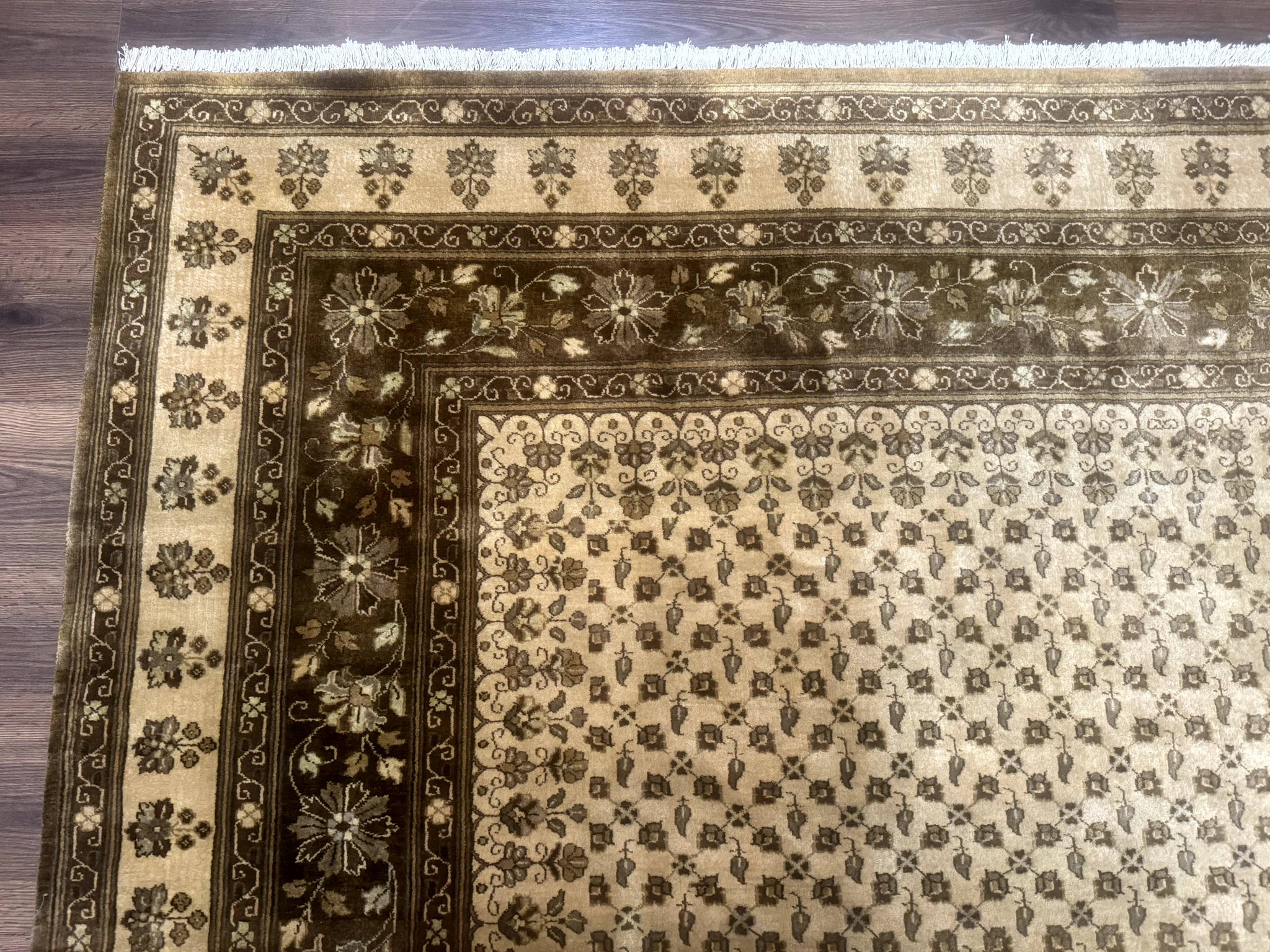 Indo Persian Rug 8x10, Allover Pattern, Beige, Wool Handmade Carpet by Jewel Rugs