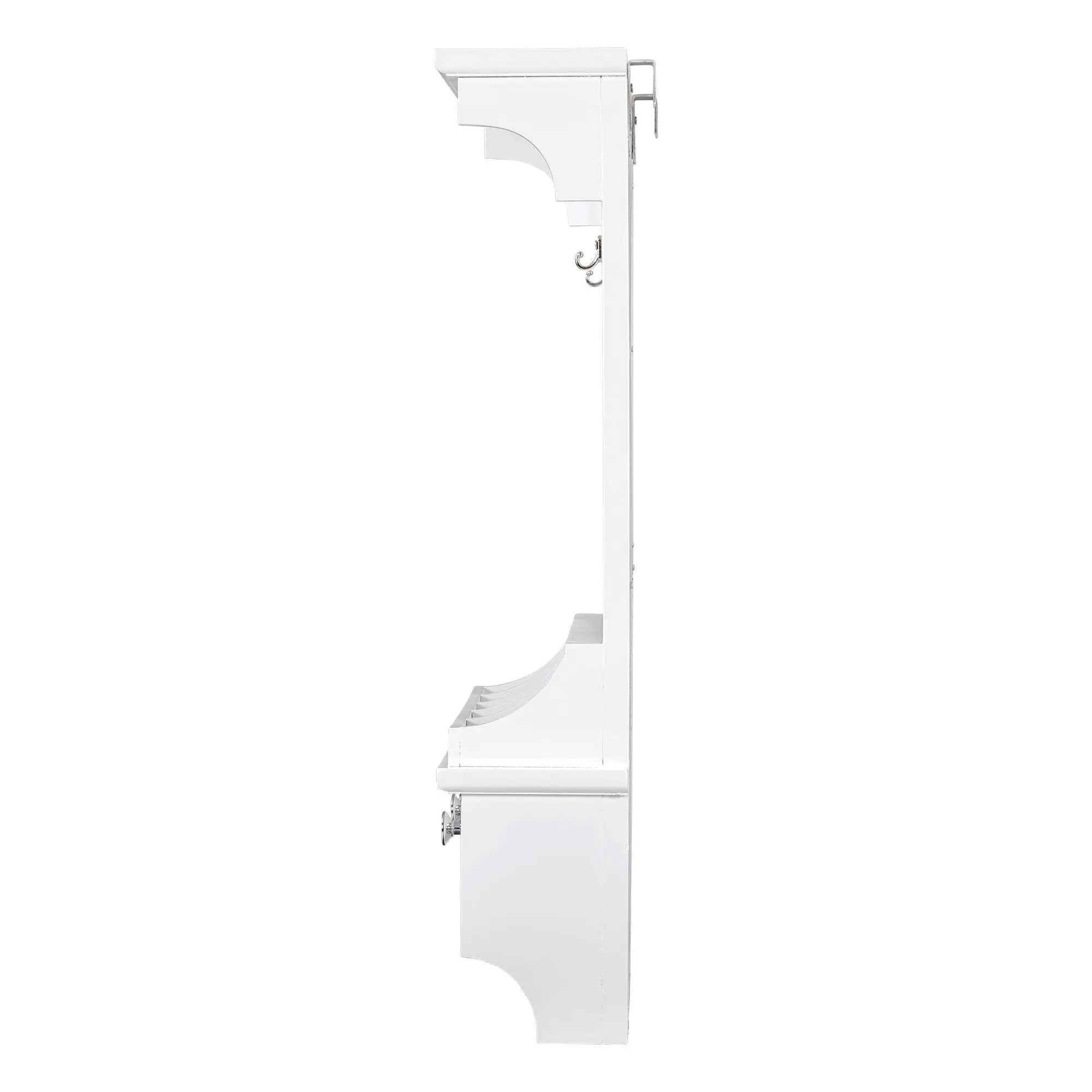 Floating Makeup Vanity With Big Mirror, Wall Mounted Storage Vanity With Drawers, Pockets & Hooks, Space Saving Decorative Home Organizer - White by HouseOfZazla