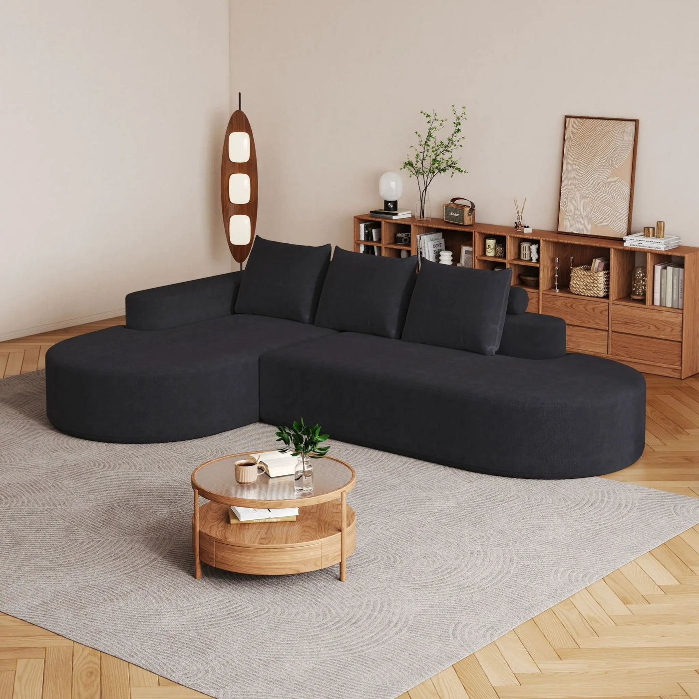Modern Curved Sofa, L-Shaped Modular Sectional Set With 3 Pillows by HouseOfZazla