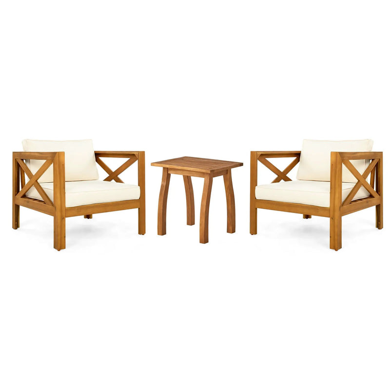 Patio Conversation Set with Acacia Wood Armchairs and End Table by HouseOfZazla