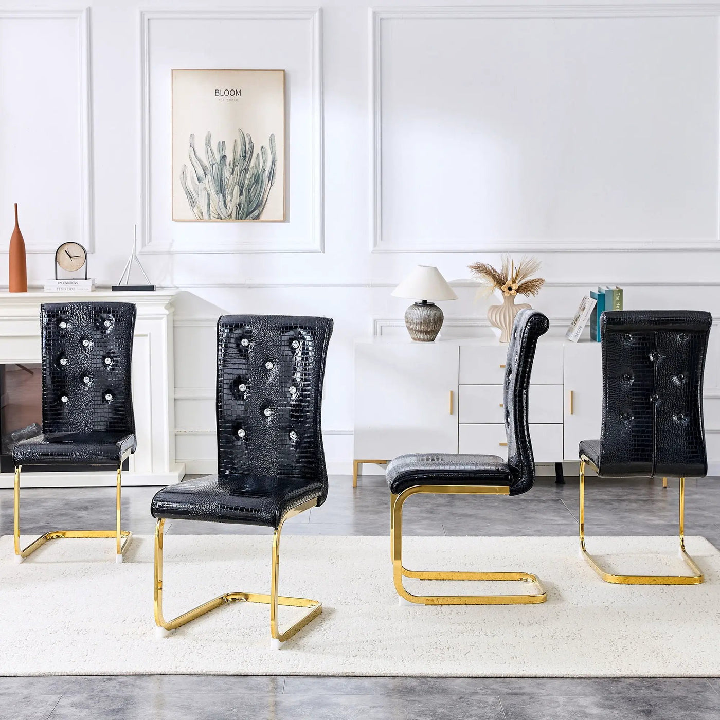 Elegant Design Alligator Skin Upholstered Dining Chairs by Unique Piece Furniture