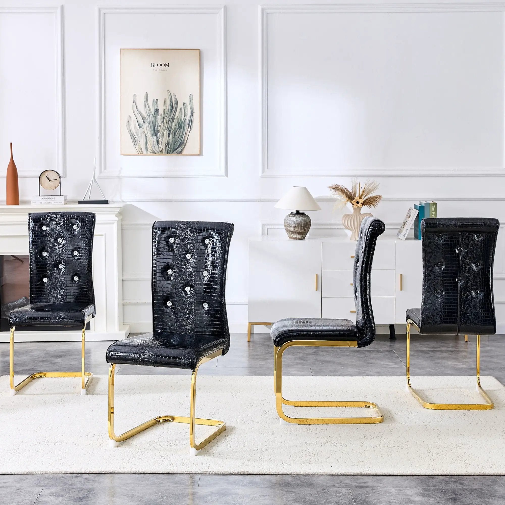 Elegant Design Alligator Skin Upholstered Dining Chairs