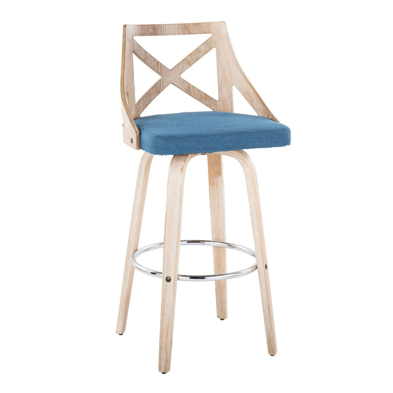 Charlotte - Farmhouse Fixed Height Bar Stool With Swivel And Round Footrest (Set of 2) by HouseOfZazla