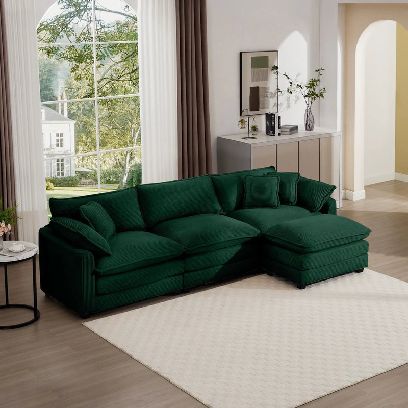 Modern Oversized Modular Cushion Sofa With Ottoman, Low Back, Deep Seating Sofa Set by HouseOfZazla