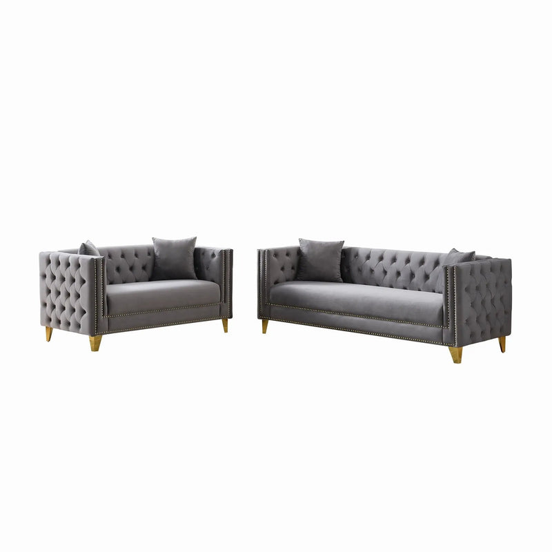 Deep Seat Sofa With Button Nailhead, Square Arm Couches by Unique Piece Furniture