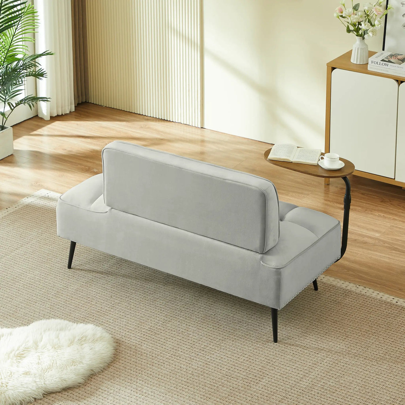 54-Inch Modern Two-Seater Velvet Sofa with Rotating Table by HouseOfZazla