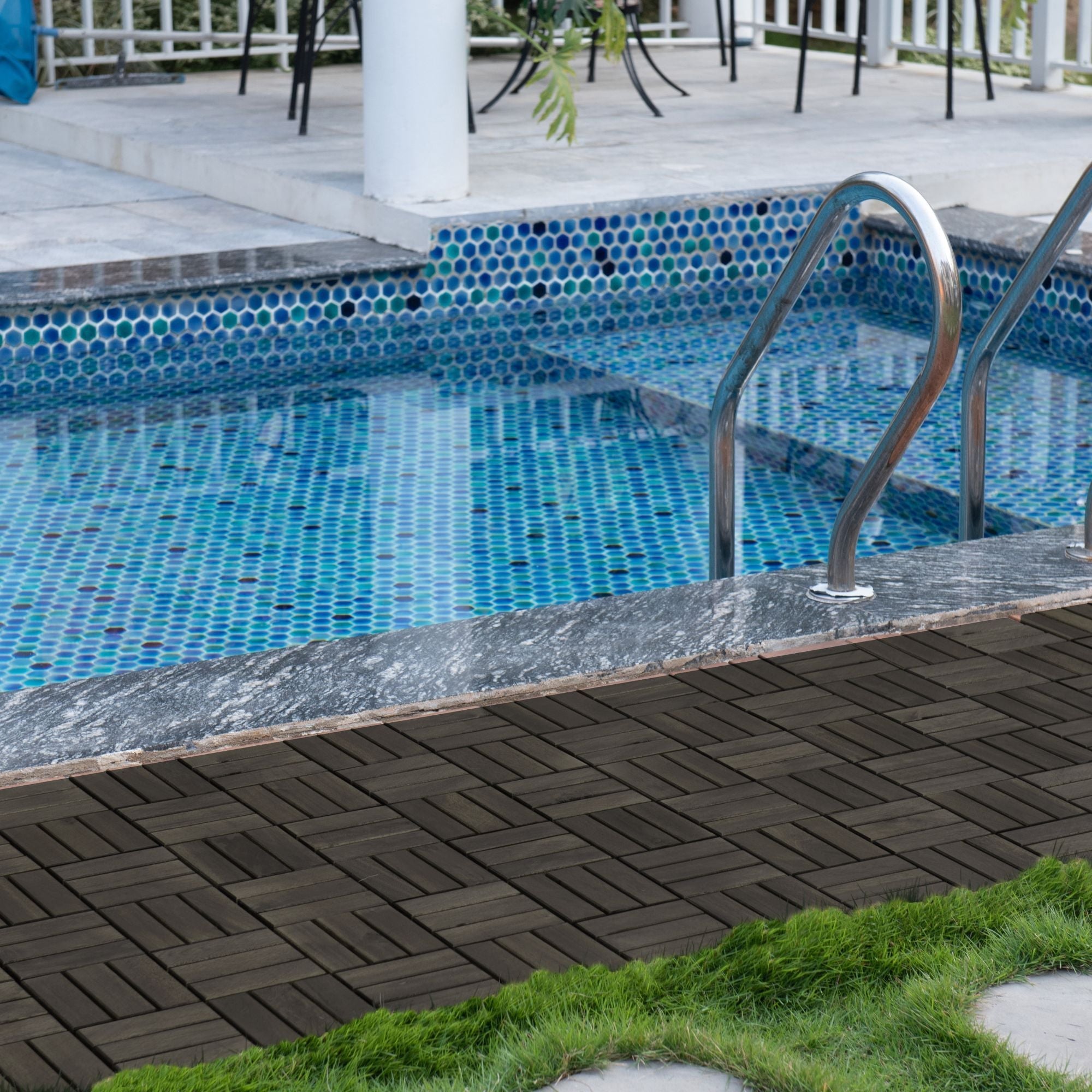 Acacia Wood Interlocking Deck Tiles Checker Pattern For Outdoor Flooring by HouseOfZazla