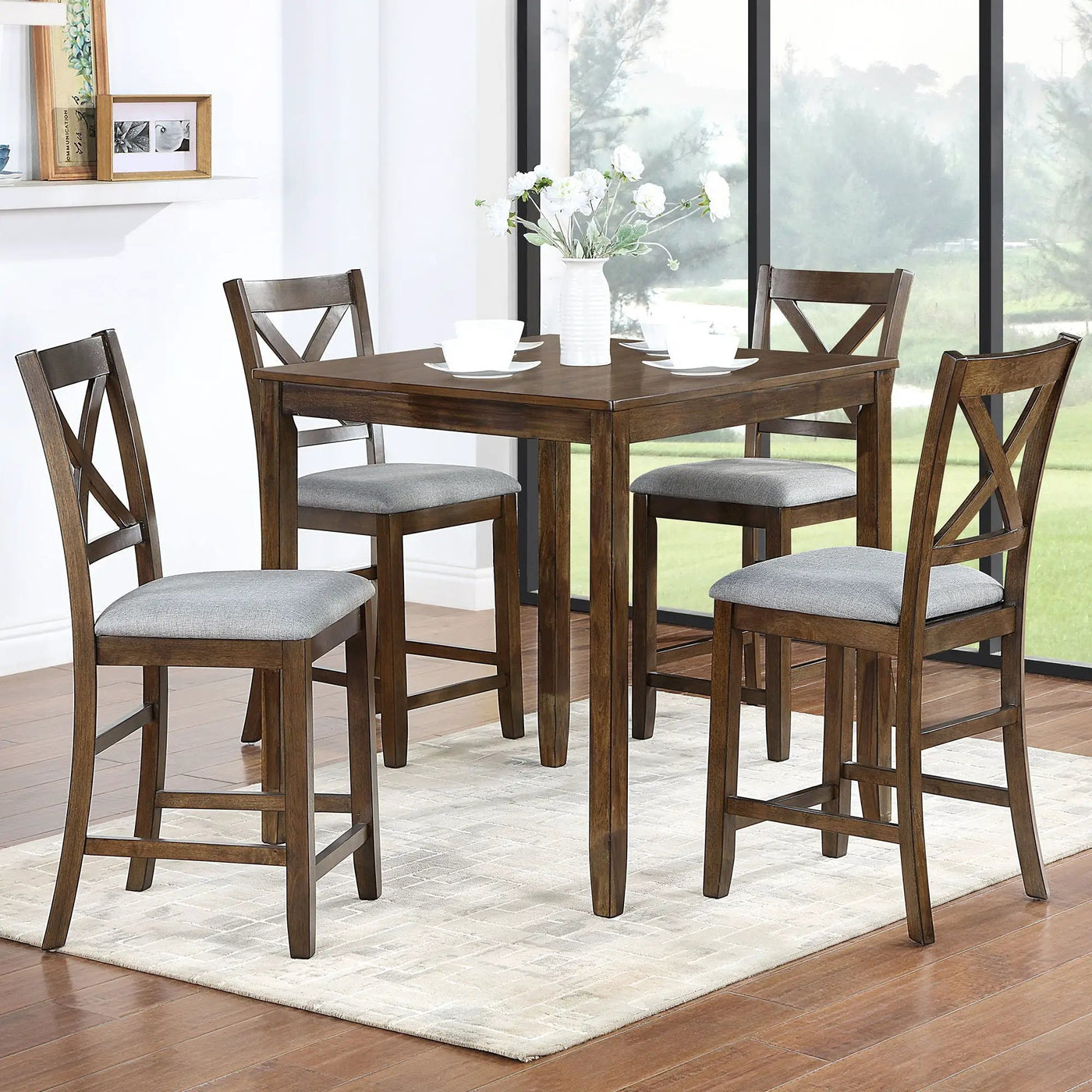 5 Piece Dining Table Set, Wooden Dining Square Table Set For 4 by HouseOfZazla