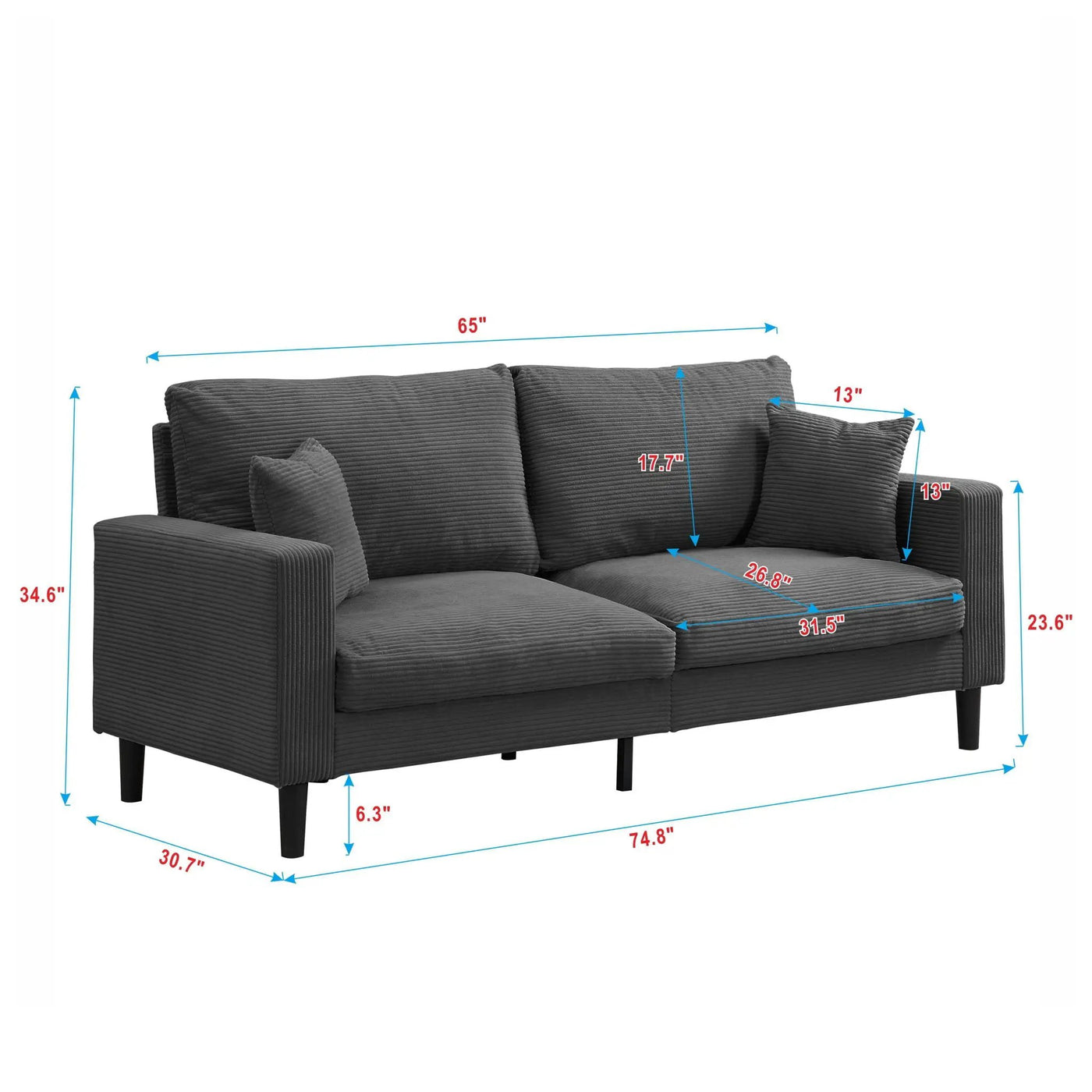 Modern Upholstered Resilience Three Seater Sofa by Unique Piece Furniture