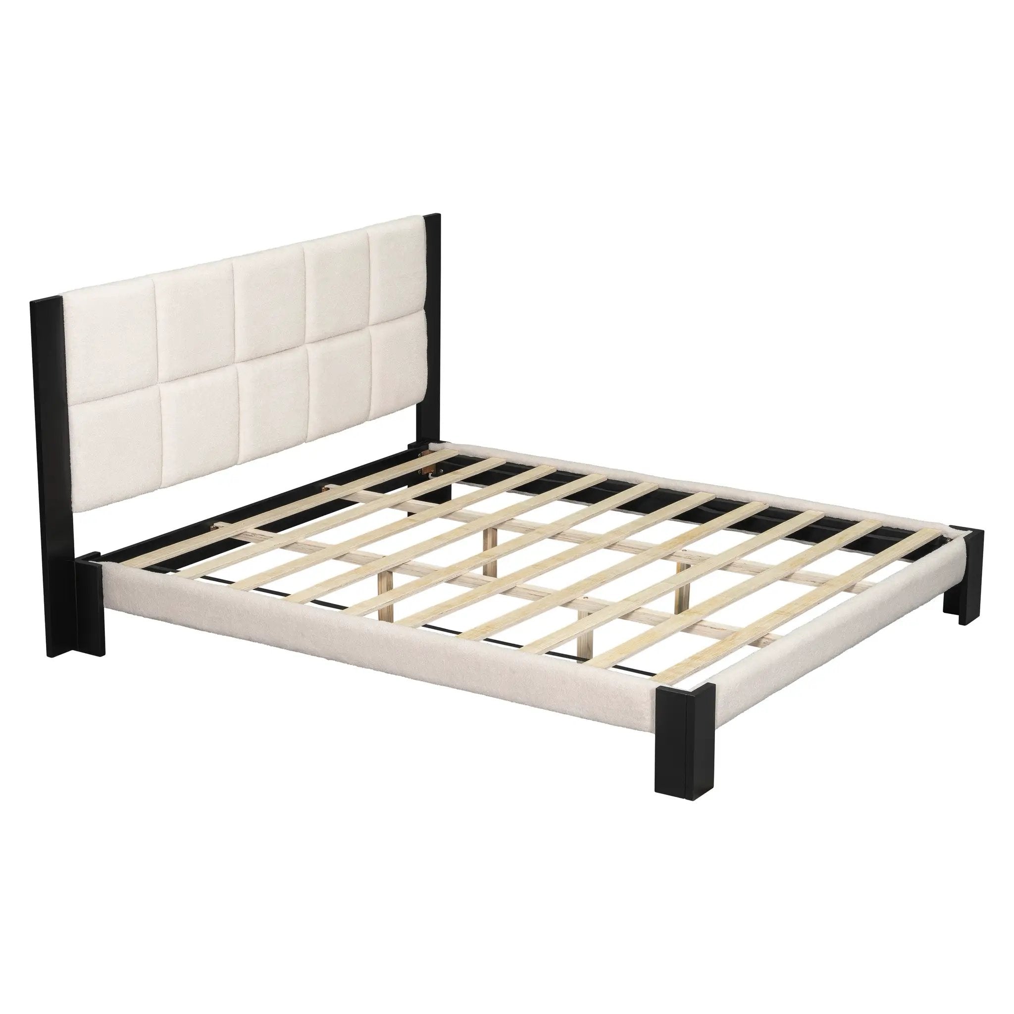 Boucle Cal King Bed Frame with Cube Headboard by HouseOfZazla
