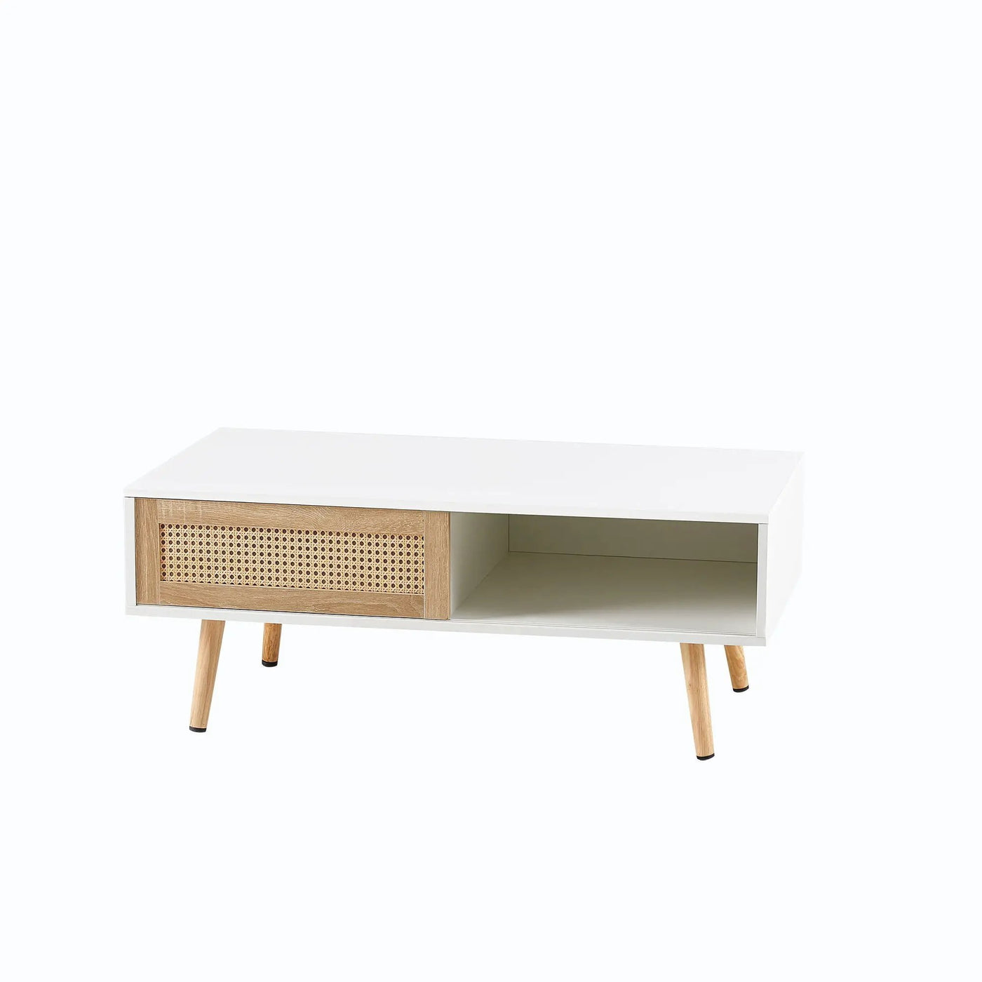 41.34" Rattan Coffee Table, Sliding Door For Storage, Solid Wood Legs, Modern Table For Living Room by HouseOfZazla