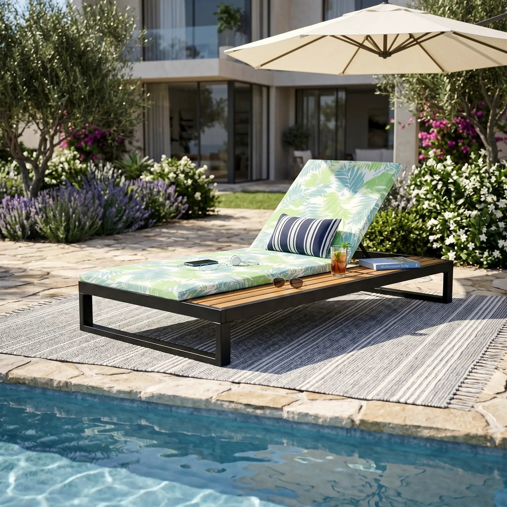 Black Iron & Teak Finish Chaise Lounge Set by HouseOfZazla