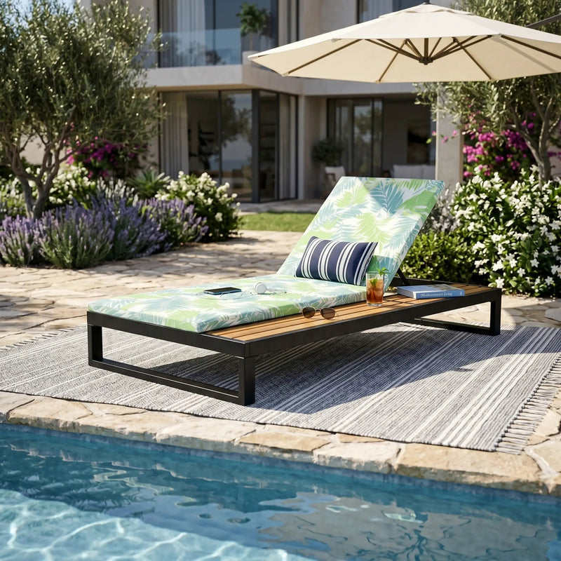 Black Iron & Teak Finish Chaise Lounge Set by HouseOfZazla