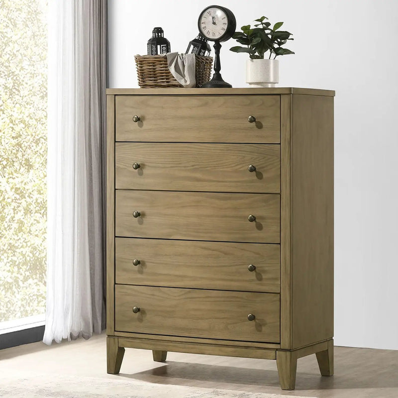 Menlo - 5 Drawer Bedroom Chest Of Drawers - Natural by HouseOfZazla