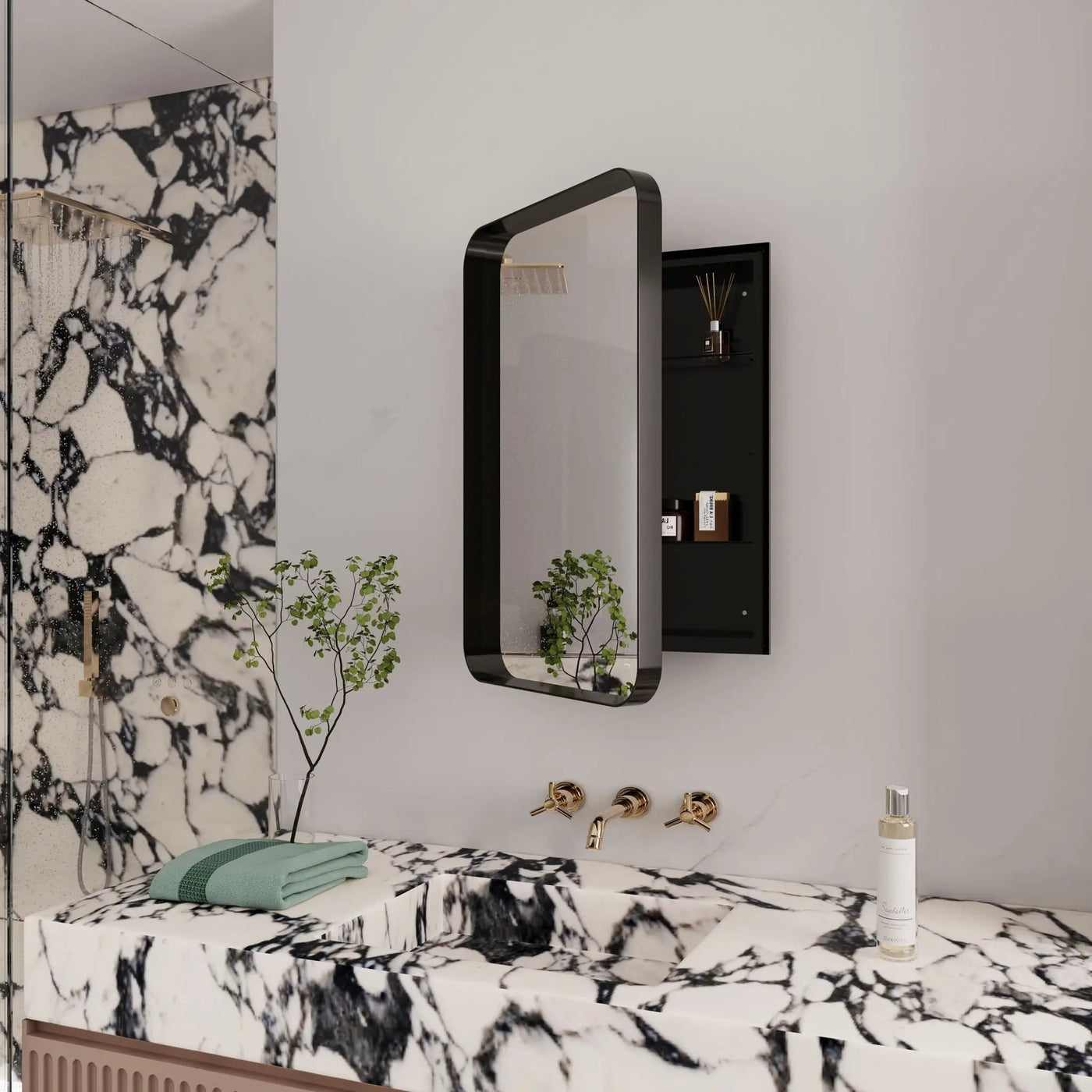 Recessed Metal Framed Medicine Cabinet With Mirror And Adjustable Shelves Wall Mirror With Storage For Bathroom by HouseOfZazla