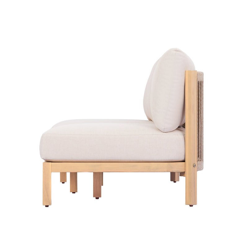73.23" Outdoor Acacia Wood Frame Rope-Braided Backrest Three-Seater Sofa by HouseOfZazla