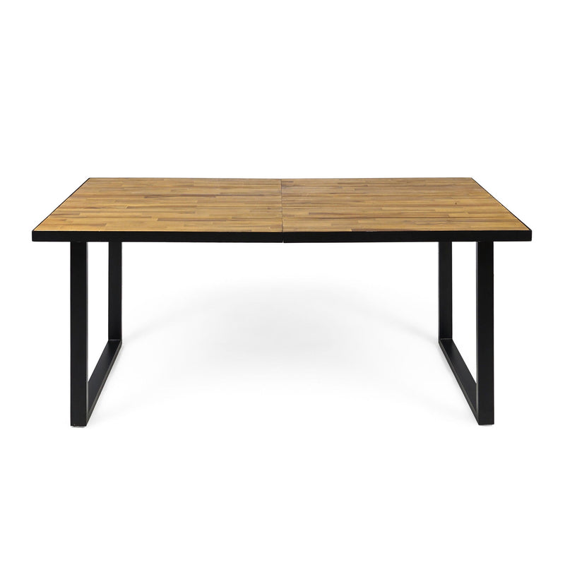 Outdoor Dining Table With U Shape Legs And Slat Top Table - Teak by HouseOfZazla