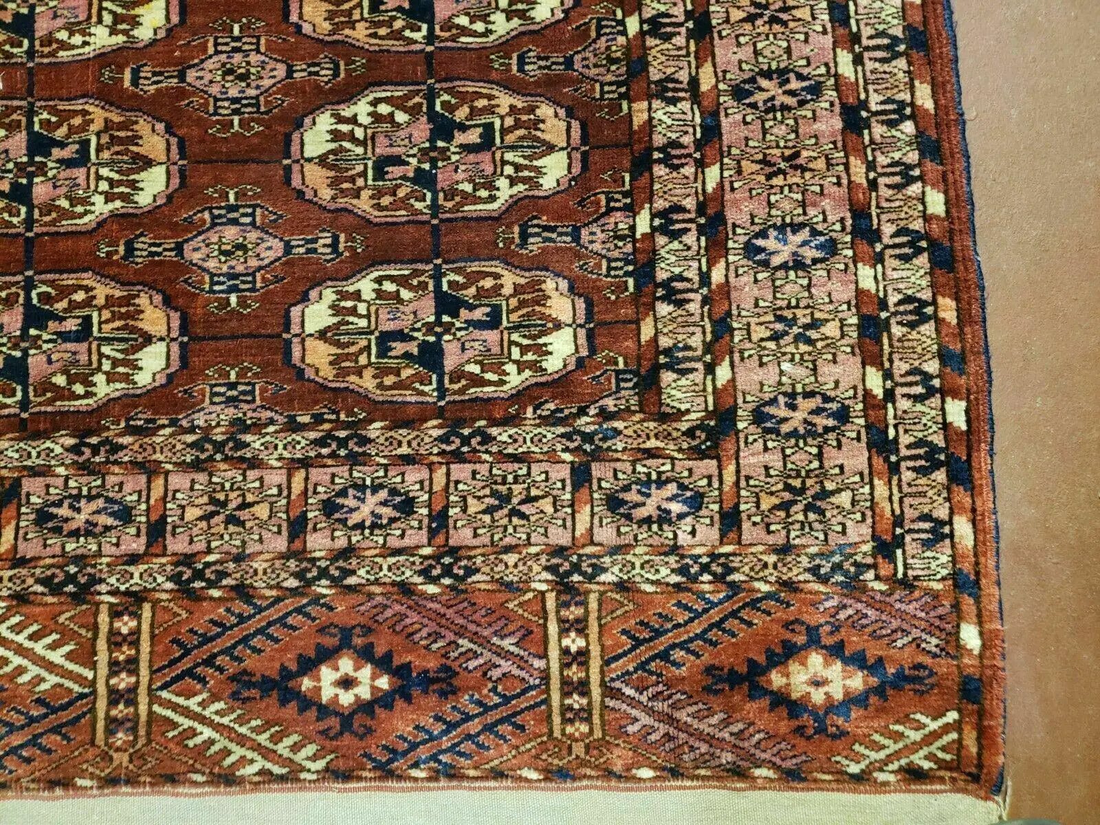 4' X 4' Antique Handmade Turkoman Bokhara Balouch Woven Wool Rug Brick Red Nice by Jewel Rugs