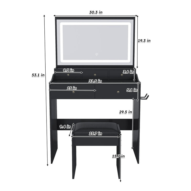 Modern Makeup Vanity Set With Power Outlet, Hair Dryer Holder, And Adjustable Lighting by Unique Piece Furniture