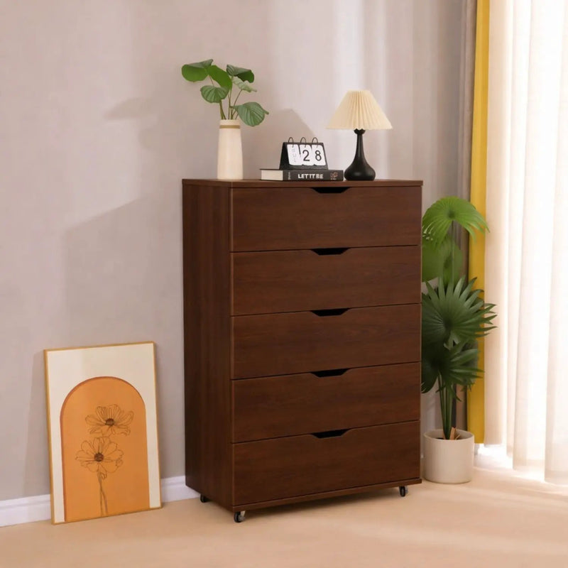 Modern 5 Drawer Dresser With Wheels by HouseOfZazla