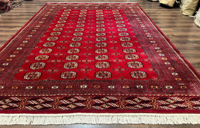 Red Turkoman Bokhara Rug 8x11, Pakistani Turkmen Carpet, Vintage Traditional Area Rug by Jewel Rugs