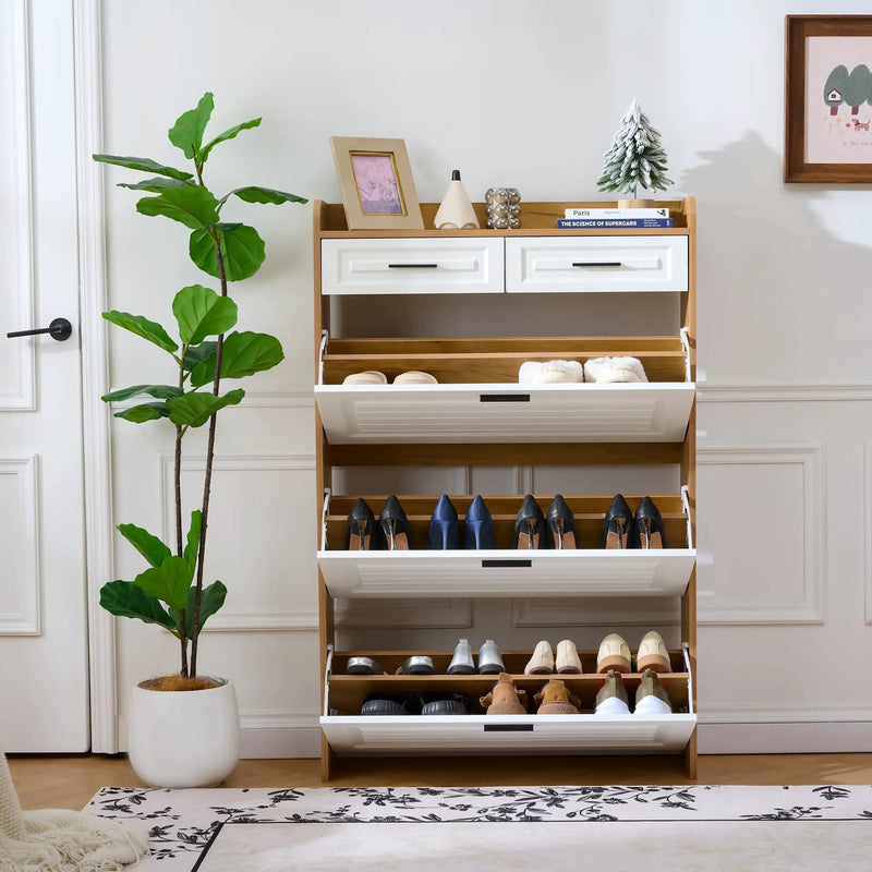 Shoe Cabinet with 3 Hidden Flip Drawers & 2 Storage Drawers by HouseOfZazla