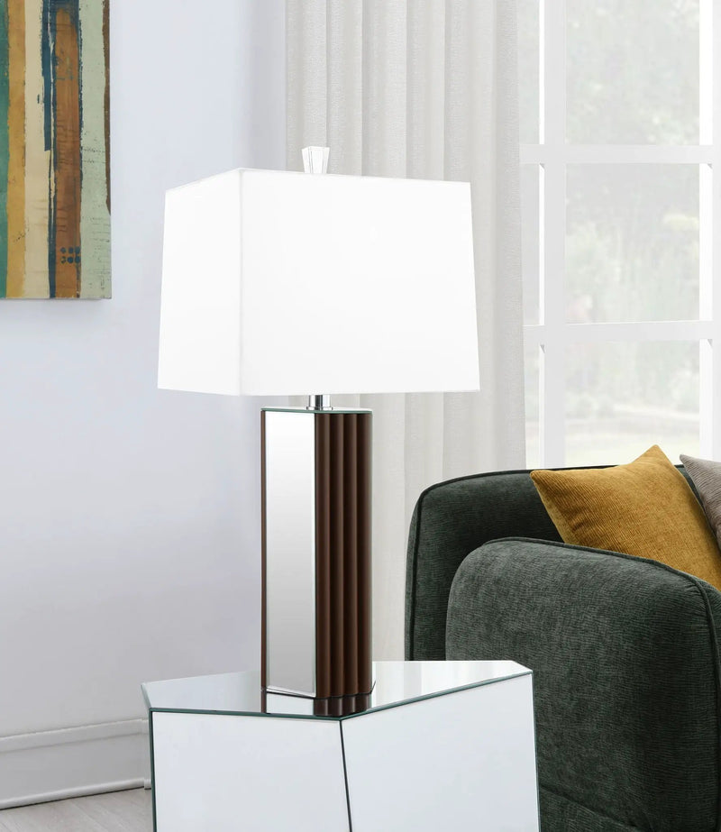 Elena 30-inch Square Tapered Mirrored Table Lamp Brown by Unique Piece Furniture