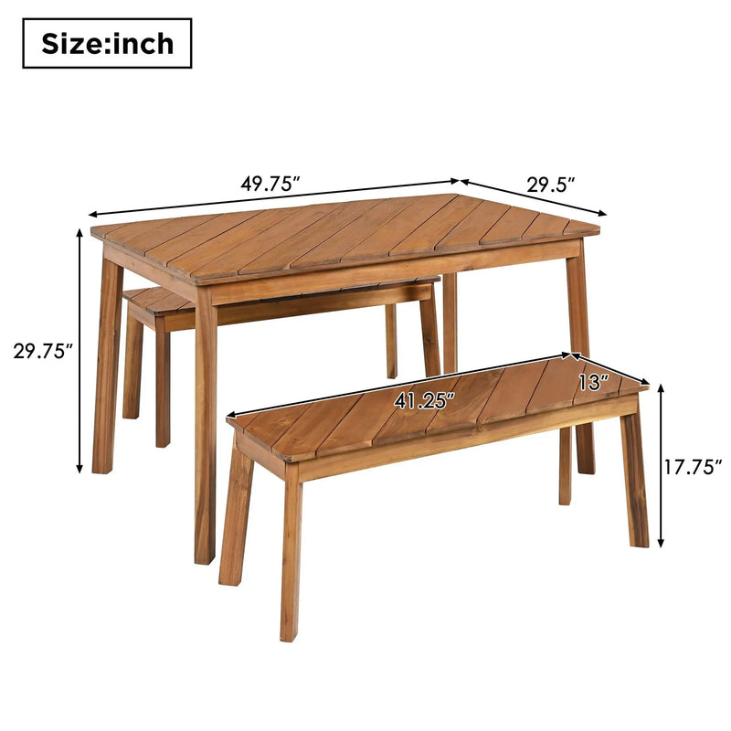 3 Pieces Acacia Wood Table Bench Dining Set For Outdoor & Indoor Furniture With 2 Benches, Picnic Beer Table For Patio, Porch, Garden, Poolside - Natural by Unique Piece Furniture