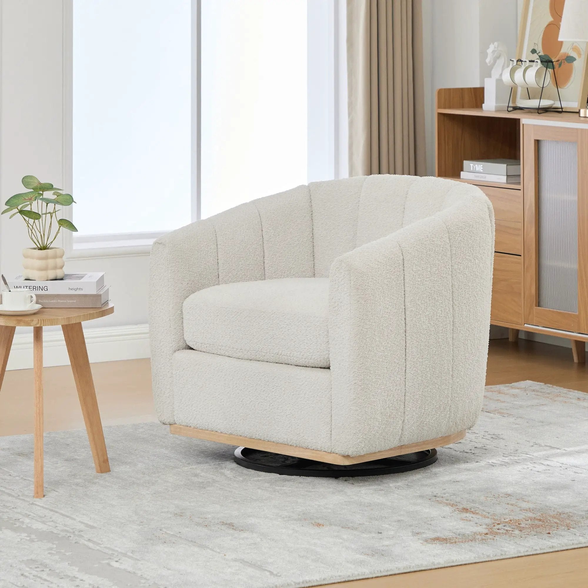 360 Degrees Swivel Upholstered Barrel Armchair For Living Room - Ivory by Unique Piece Furniture