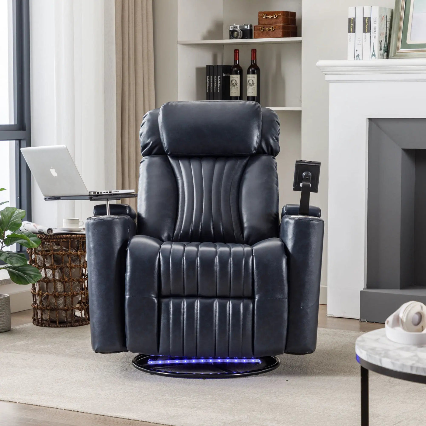 270° Power Swivel Recliner Home Theater Chair With Hidden Arm Storage, LED Light, Cup Holder, And Tray Table by Unique Piece Furniture