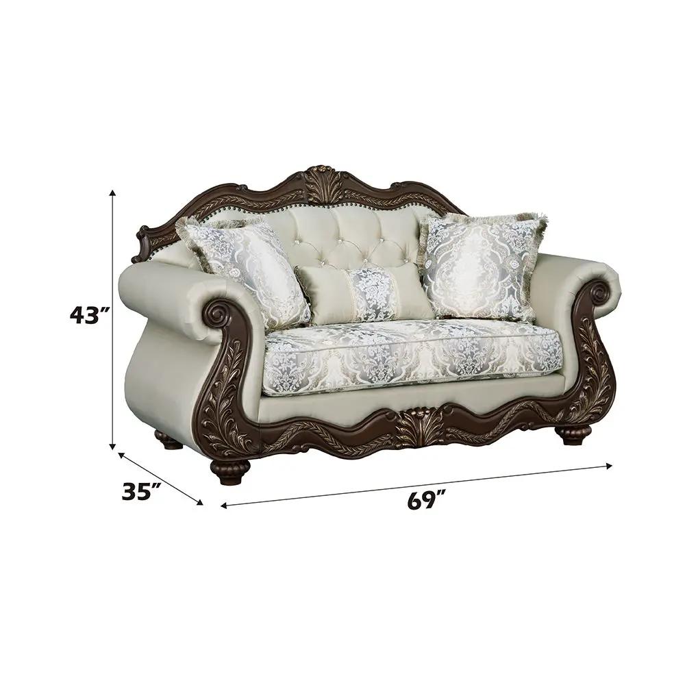 Pierce - Loveseat With 3 Pillows - Beige Fabric & Cherry by Unique Piece Furniture