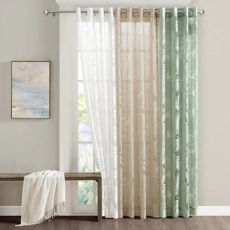 Palm Leaf Burnout Sheer Window Curtain 50x95 Natural by HouseOfZazla
