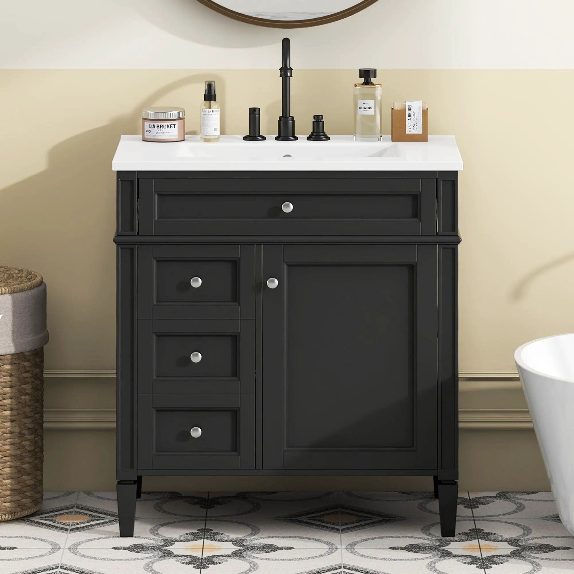 Bathroom Vanity With Top Sink, Storage Cabinet With 2 Drawers, Tip Out Drawer by HouseOfZazla