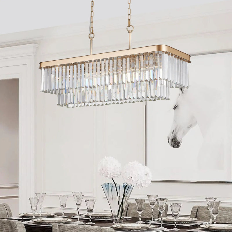 Rectangular Crystal Chandelier Adjustable Gold Iron Ceiling Light by HouseOfZazla