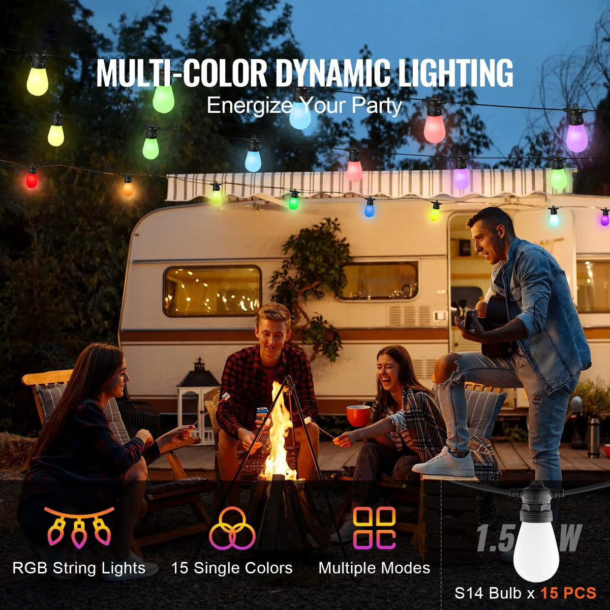 RGB Outdoor String Lights, 50FT with APP Control by HouseOfZazla