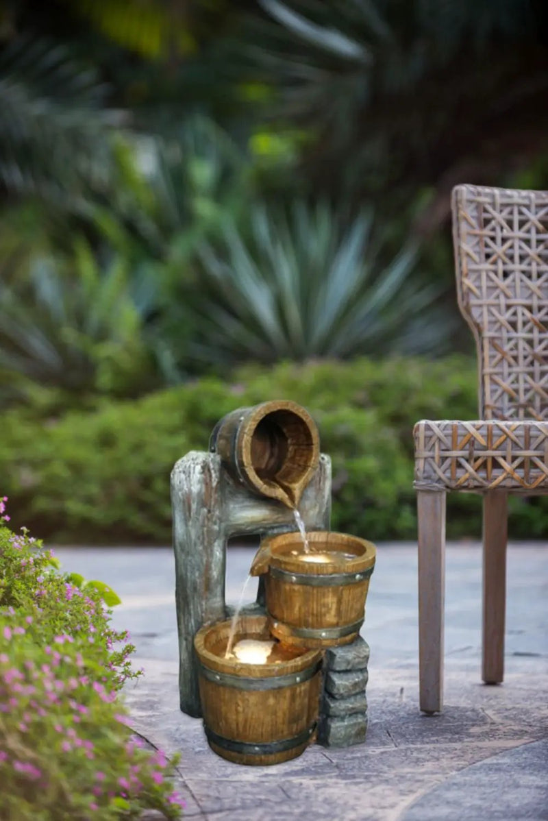 Decorative 3 Tier Bucket Fountain With Lights And Pump - Brown by Unique Piece Furniture