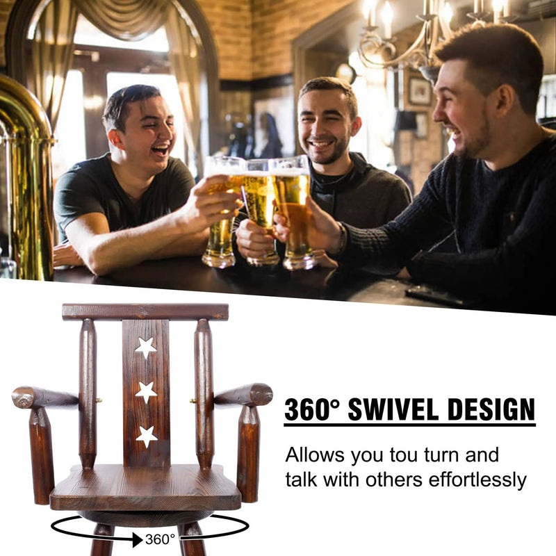 Rustic Tall Bistro Chair Decorative Star Backrest And Footrest, Fir Wood, 4 Foot - Brown by Unique Piece Furniture